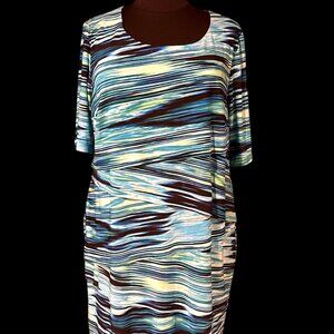 Connected Apparel Blue Black White Sheath Dress Size 22W